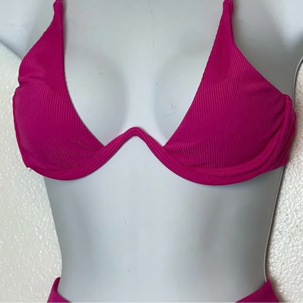Bright Pink Bikini with Structured Top and High Cut Thigh Bottom